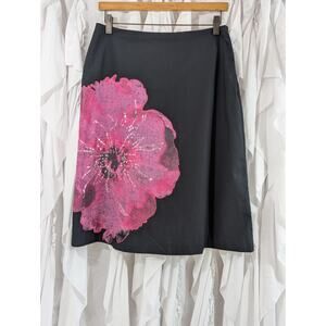 Dana Buchman Sze 10 Black Lined A-Line Skirt with Large Poppy Print & Sequin